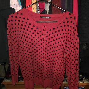 Cable & Gauge Red Sweater with Black Polka Dots